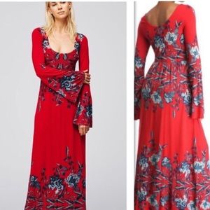 Free People Red Floral Midnight Garden Maxi Dress size Large